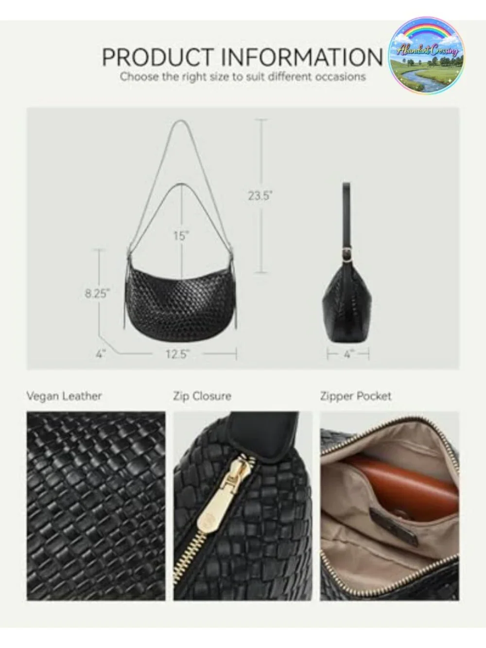 Vegan Leather Crossbody Bag Crescent Hobo Purse Adjustable Strap